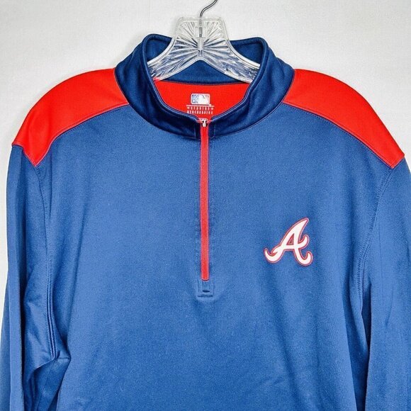 Atlanta Braves MLB 1/4 Zip Pullover Blue Red Sz XL Genuine Merchandise - Picture 2 of 8